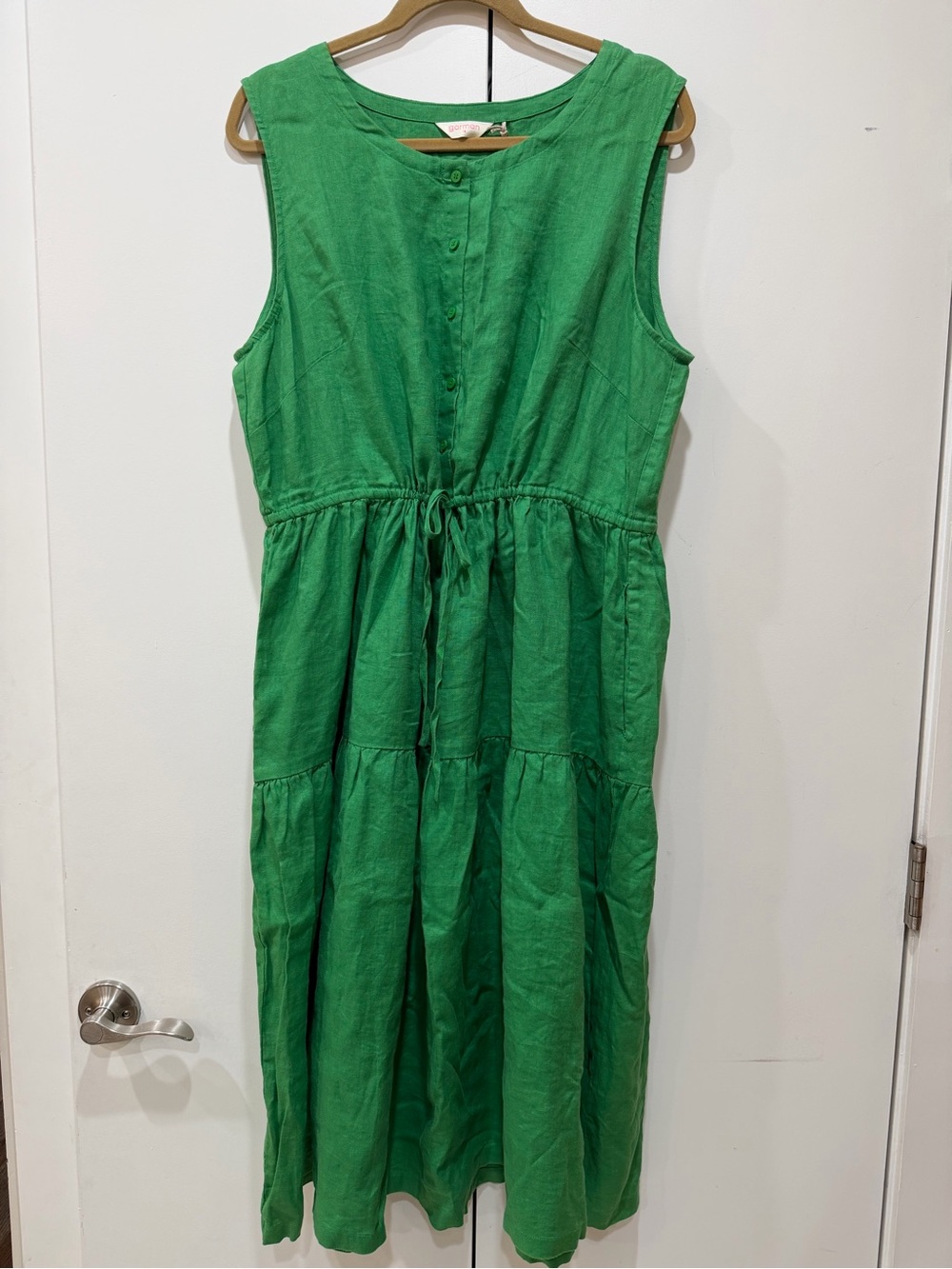 NWT Gorman Australia Terra Madre 100% Linen Tiered Midi Dress Green Sz 16